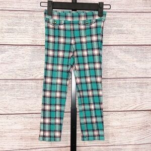 Janie & Jack Green and White Plaid 100% Cotton Knit Pants Size 4